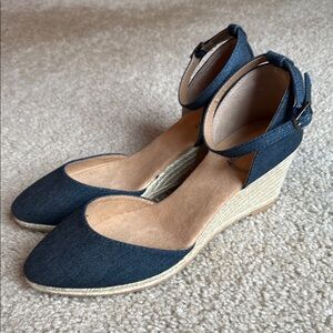 Nine West denim Jean ankle strap Women's  Espadrille Wedge Sandals blue 10